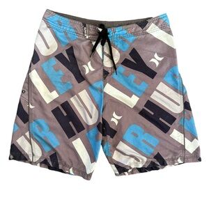 Hurley Blue and Gray Logo Board Shorts Men’s Size 36”